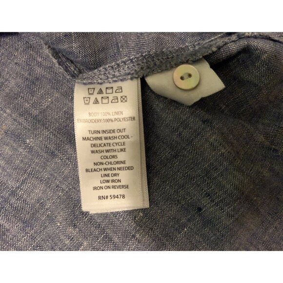 Artisan NY 1X 100% Linen Tunic Top Blue Long Sleeve Embroidered Boho Peasant Blo - Picture 7 of 13